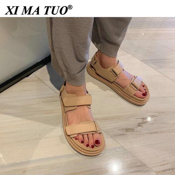 Sandalen 2023 Echtes Leder Offene spitze Sommer Weibliche Schuhe Keilabsatz Hookloop Slingback Casual Basic Frauen Größe 34-39