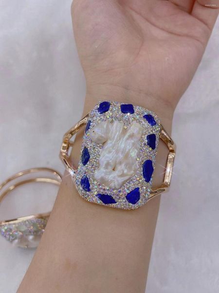 Braccialetto Braccialetto di perle d'acqua dolce barocche naturali Squisiti gioielli da banchetto da donna ceca intarsiati a mano di fascia alta
