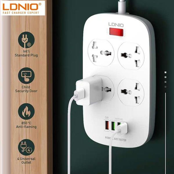 Adattatori LDNIO US US UK 2500W Società elettrica QC3.0 USB Carica rapida Striscia di alimentazione di estensione universale 4 USB 10A Switch 2M