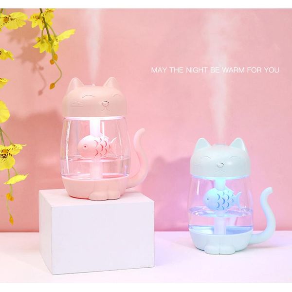 Reiniger 350 ml Katze USB Luftbefeuchter Luftreiniger Mini Aroma Ätherisches Öl Diffusor Tragbare Hause Humidificador Nebel Maker mit warme Lichter