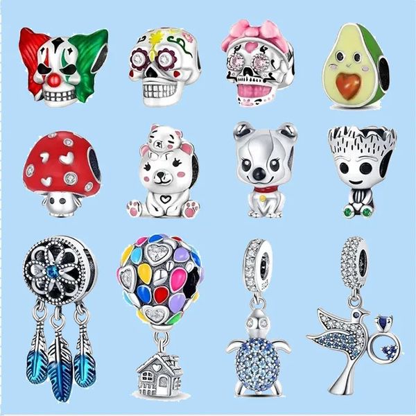 925 Feitiços de prata esterlina para Pandora Jewelry Beads Dog Cat Beads Skull Charms