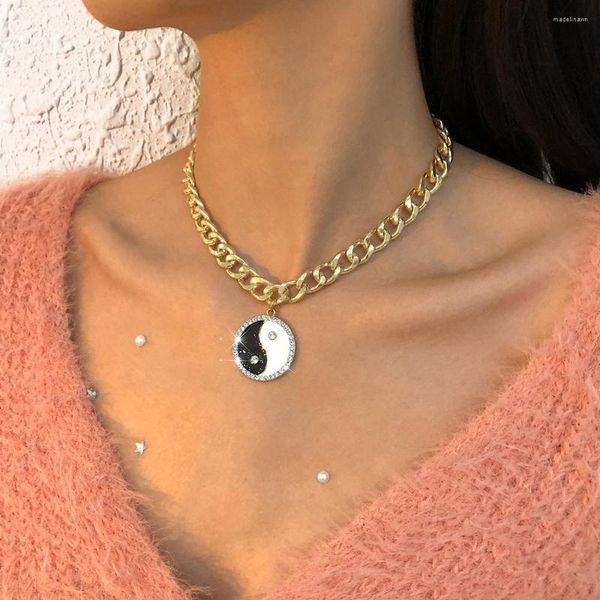 Ketten Lalynnly Vintage Luxus Yin Yang Anhänger Halskette Für Frauen Paar Strass Dicke Kette Mode Schmuck Geschenke Großhandel N9297