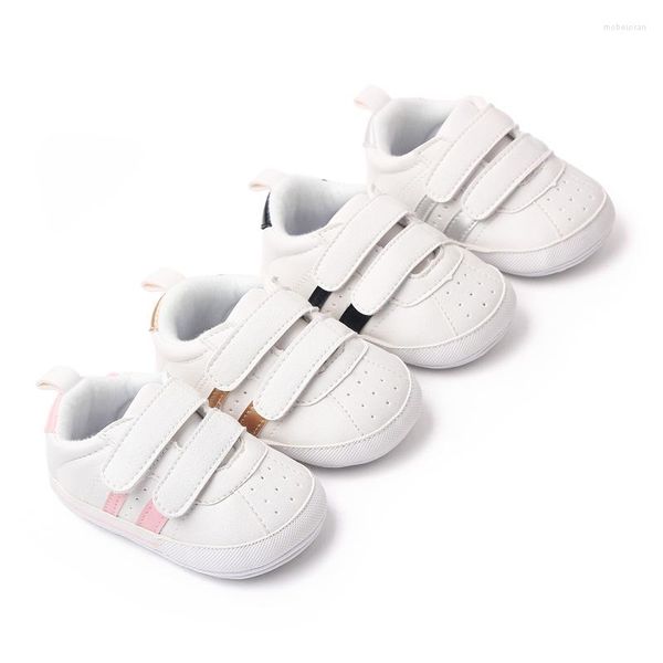 İlk Yürüyüşçüler Bebek Erkek Kızlar Sıradan Ayakkabı Pu Yumuşak Alt Slip Stripes Toddler Borns Beş Keşif Sneakers