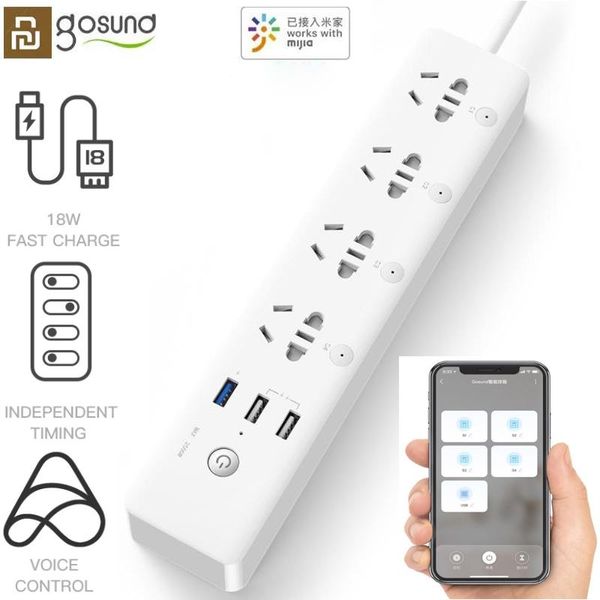 Adapter Youpin Gosund WiFi Smart Plug Puls Strip Stecker Streifen Met USB CP5 18W Snel OPLaden WiFi 3 USB Versie Voice Mijia App Remote