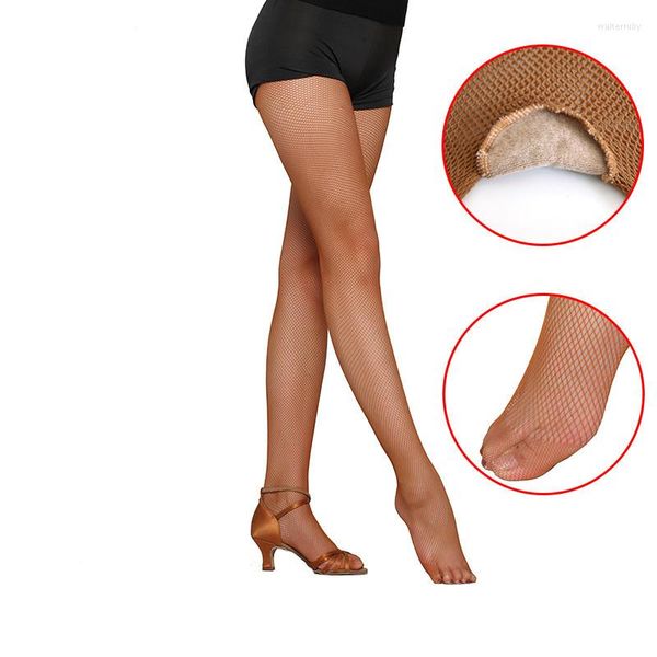 Mulheres meias, dança latina profissional de pisca de dedo do dedo do dedo do pé com bodystocking bodystocking caramelo nylon calças justas