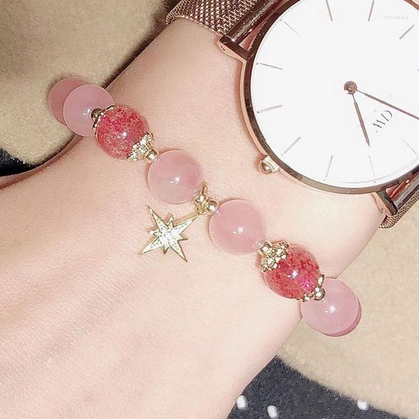 Strand 2023 Charm Luxury Pink Natural Stone Chain BraceletBangle Star Moon Bracciali per donna Gioielli Pulseira Feminina Bangles