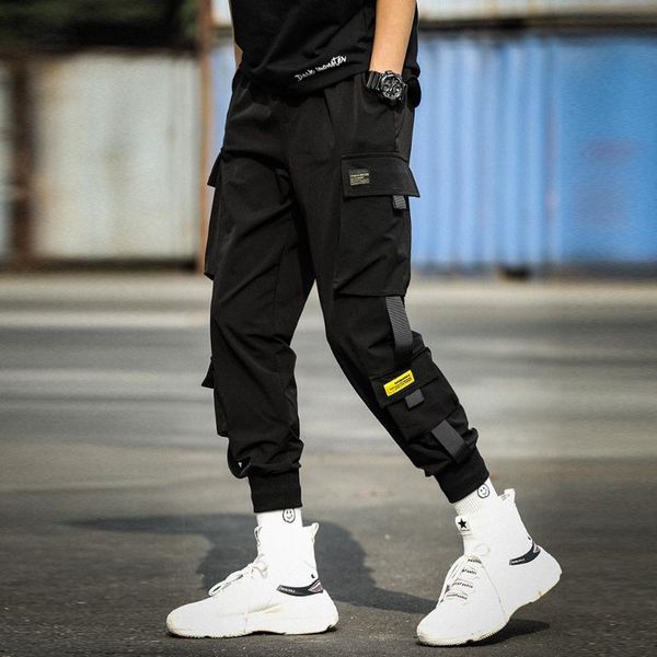Calça masculina tornozelo em faixas de calça de trabalho insp cortado harém solto juventude casual japanes de rua japoneses