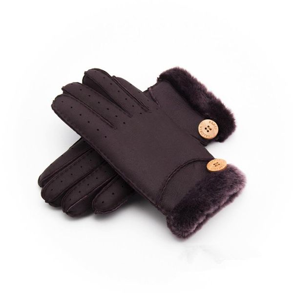 Intero - Nuovi guanti in pelle da donna invernali caldi vera lana da donna 100% 204e