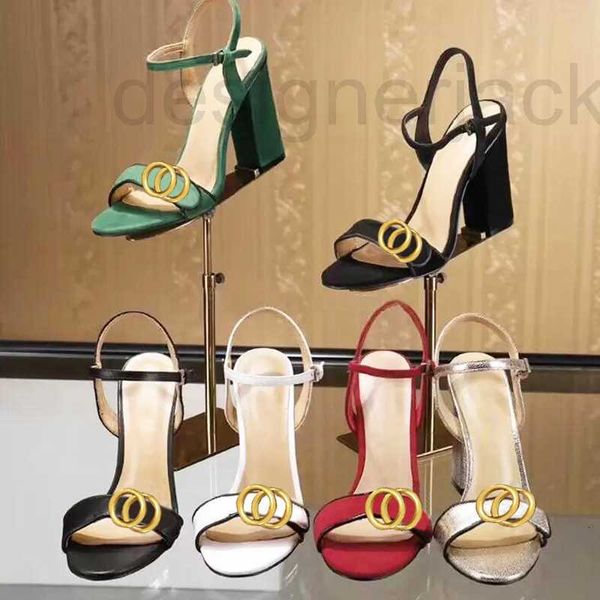 Классическая сандалии на высоком каблуке 100% кожаные женщины Dan Dan Shoe Designer Sexy Heels 10 см замшевой леди -металлическая пряжка с густой каблукой женские туфли с коробкой 6KO4