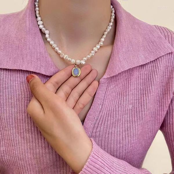 Collane con ciondolo 2023 collana di perle naturali francesi per donna catena clavicola pietra di luna gioielli da sposa barocchi regalo per feste