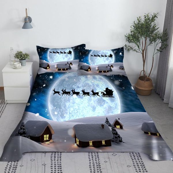 Set Weihnachten Schnee Schlitten Bettlaken Set Digitaldruck Schneemann Polyester Bett Flache Blatt Mit Kissenbezug Bettwäsche Bettwäsche