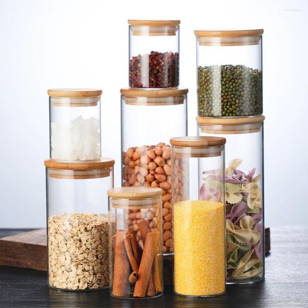 Garrafas de armazenamento, alimentos recipientes de tanques de vidro para cereais a granel Organizador de cozinha de macarrão caixa de tampa de tampa