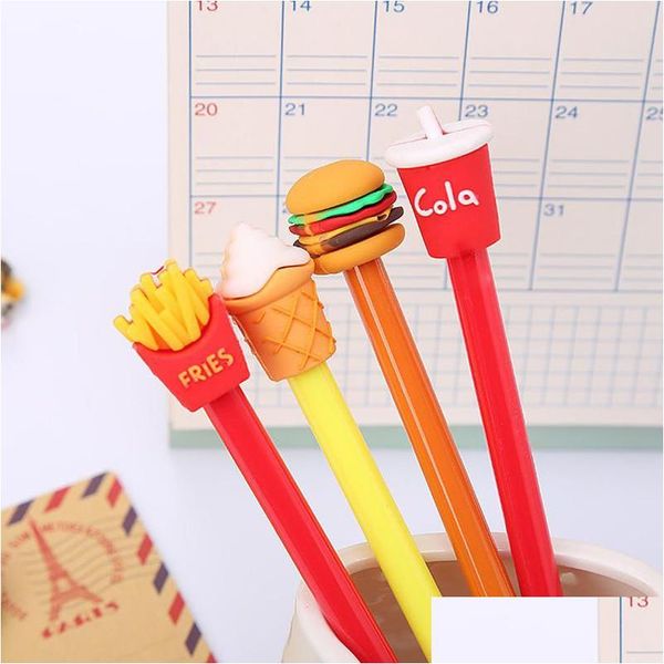 Penne gel Creative 0.5Mm Pen Realistic Fries Cola Burger Ice Cream Black Signature Student Office Stationery Accessoriesgel Drop Deli Dh0Re