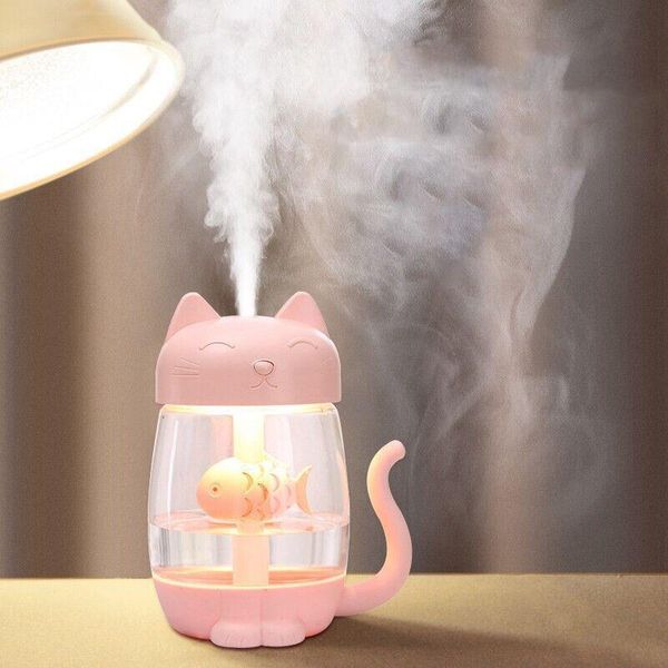 Umidificatori Umidificatore LED Luce Cartoon Cat Nebbia fredda Umidificatore USB Diffusore per auto ad ultrasuoni Deodorante Aroma per bambini Asilo nido infantile