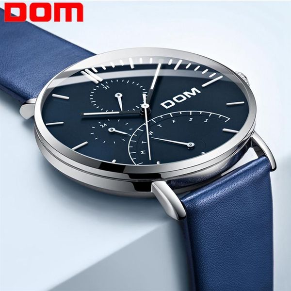 Dom Casual Sport Watches для мужчин Blue Top Brand Роскошные военные кожаные кожа