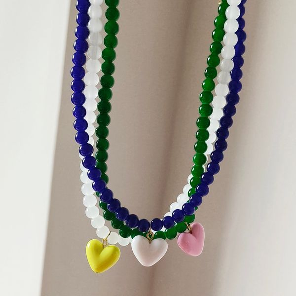 ZX Handgemachte transparente Perlenkette, kurze Halsreifen für Frauen, süße Bonbonfarben-Herz-Anhänger-Halskette, Großhandel, Mädchen-Schmuck, Geschenk