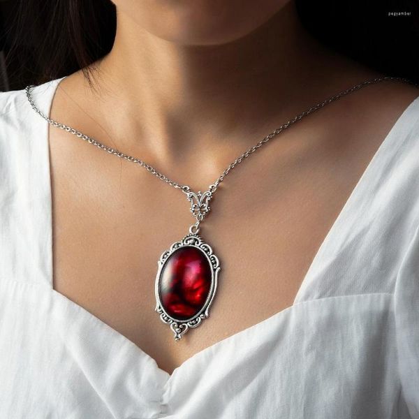 Ketten Vintage Gothic Vampire Halsketten Herren Blutrot Geprägte Quarz Anhänger Halskette Dark Spicy Girl Kragen Kette Schmuck