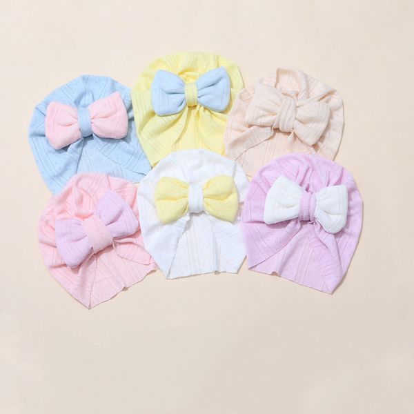 M591 primavera verão verão bebê bowknot de chapéu de algodão respirável crianças meninas tampas turbantes cor sólida cor doce chapéus de bebês