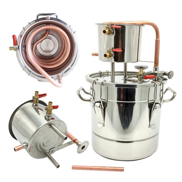 Produzione di 20l 12l Moonshine Distillatore Attrezzature per la casa Fai da te Birra Olio essenziale Acqua Alcool Kit Acciaio inossidabile Rame Ancora Alabicm