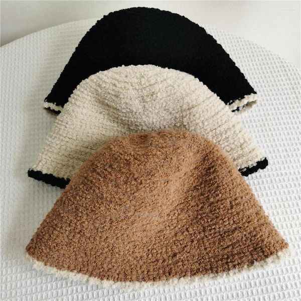 Berets Visrover Eimer Hüte Für Frauen Winer Hut Gefälschte Pelz Casual Outdoor Cap Faltbare Strand Anmutige Fisherman Caps Harajuku