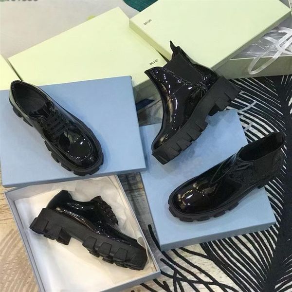Designer de alta qualidade Boots femininos Patente de couro fosco fosco de couro grosso de luxo show de luxo Shoe286s