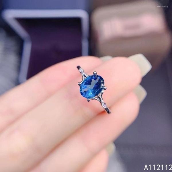 Anelli a grappolo Gioielleria raffinata Argento sterling 925 intarsiato con pietre preziose naturali Anello da donna in stile OL con topazio blu ovale squisito di lusso