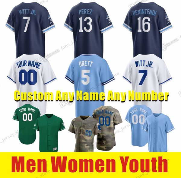 Özel S-6XL Andrew Benintendi Beyzbol Forması Bobby Witt Jr. Salvador Perez Scott Barlow Kris Bubic Max Castillo Chapman Dozier Duffy Dozier Duffy Fermin Eaton