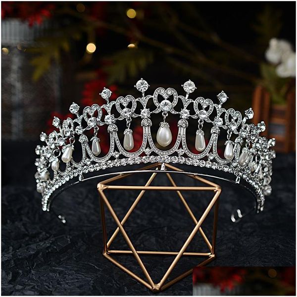 Gioielli per capelli Perle di cristallo barocche Diademi nuziali Diana Crown Pageant Diadema Accessori per fascia da sposa Tiara De Noiv Dhgarden Dhn2Y