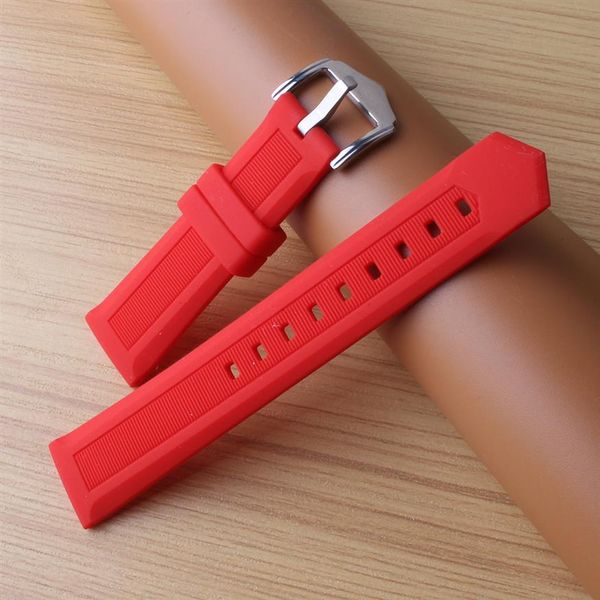 Cinturini per orologi rossi 12mm 14mm 16mm 18mm 19mm 20mm 21mm 22mm 24mm 26mm 28mm Cinturini per orologi in gomma siliconica fibbia ad ardiglione in acciaio orologio morbido ban290H