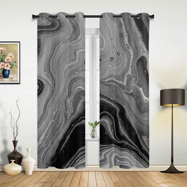 Vorhang Fluid Art Schwarz-Weiß-Fenstervorhänge Luxus für Wohnzimmer Schlafzimmer Bedruckte Volantvorhänge
