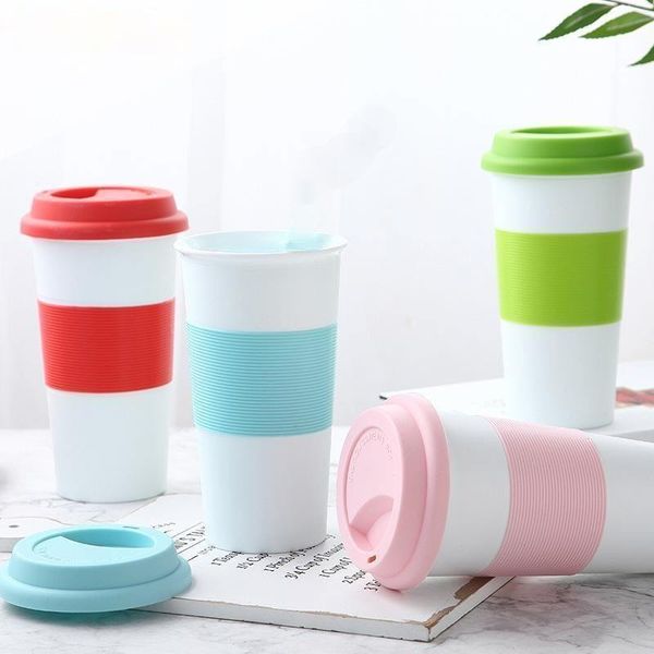 Tazze Tazza di plastica Caffè Latte Ecologico con coperchio Regalo Tè per bambino Studente Adulto Isolamento termico Copertura in silicone