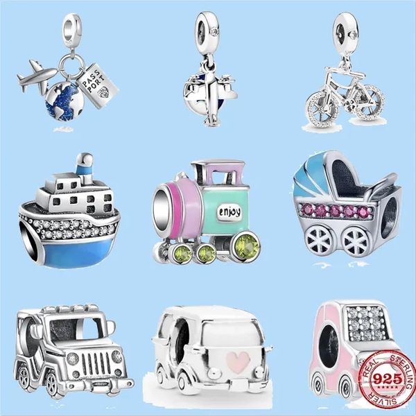 Charms in argento sterling 925 per perline di gioielli pandora Train Airplane Car Beads Bead Fit Pandora Charms Bracciale Accessori gioielli fai da te