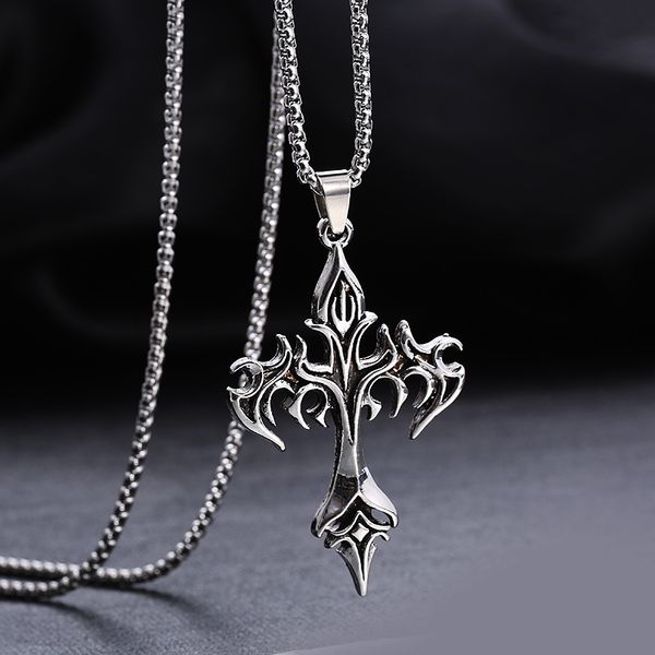 Mode Vintage Flamme Kreuz Anhänger Halskette Für Frauen Männer Lange Kette Punk Goth Trendy Zubehör Halsband Gothic Schmuck