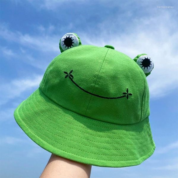 Berretti Fashion Frog Bucket Hat Summer Female Parent-Child Fishing Cap for Women Girls Cute Sun Big Eyes