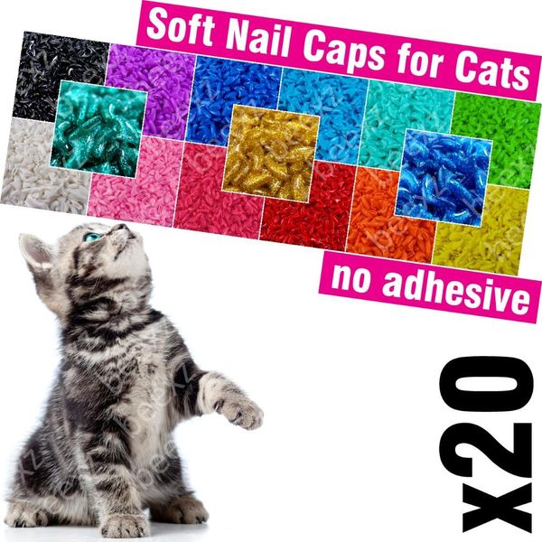 Kediler için 20 adet 20 adet yumuşak tırnak kapakları / * xs s m l kapak kedi pençe pençesi zet * /