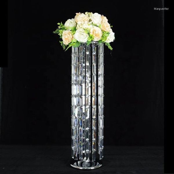 Decorazione del partito 12pcs) Lampadario di cristallo di design con ciondolo di perline rettangolari Decorazioni di nozze di lusso Supporto per vaso di fiori in metallo Pilastro Yudao1394