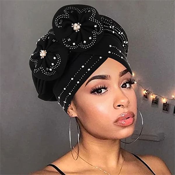 African Headtie Women Head Wraps Pre-Legato Diamond Hair Bonnet Headwraps Nigerian Auto Gele Female African Flower Turban