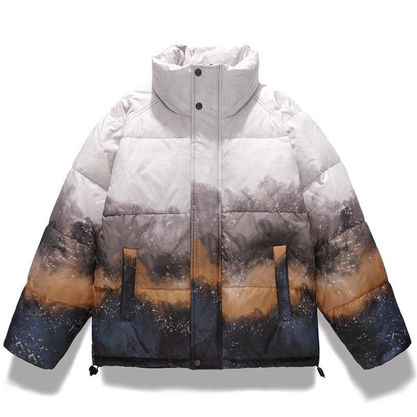 Herrenjacken 2023 Hip Hop Daunenjacke Harajuku Streetwear Schnee Berg Farbverlauf Puffer Outwear Wintermode Gepolsterter Parka Warmer Mantel