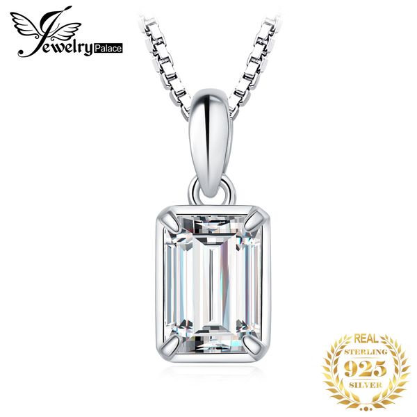 JewelryPalace Moissanite D Cor 1Ct Emerald Cut 925 colar de pingente de prata esterlina para mulher sem corrente