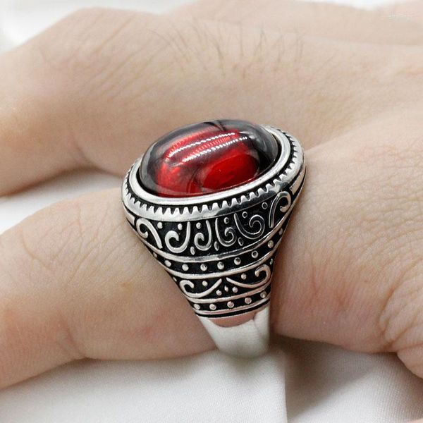 Cluster Ringe Herren Zirkon Ring 925 Sterling Silber Vintage Damen Roter Edelstein Antiker türkischer handgefertigter Edelsteinschmuck Geschenk