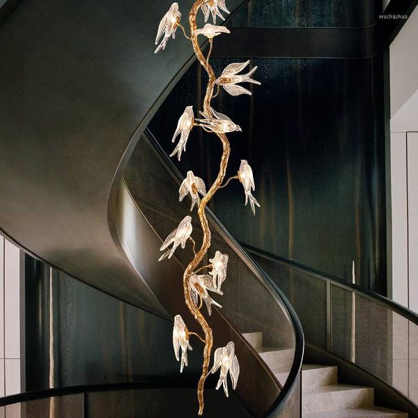 Lâmpadas pendentes Arte de pássaro Arte Duplex Candelador pós-moderno Villa criativa de luxo da sala de estar rotativa Hollow Hollow