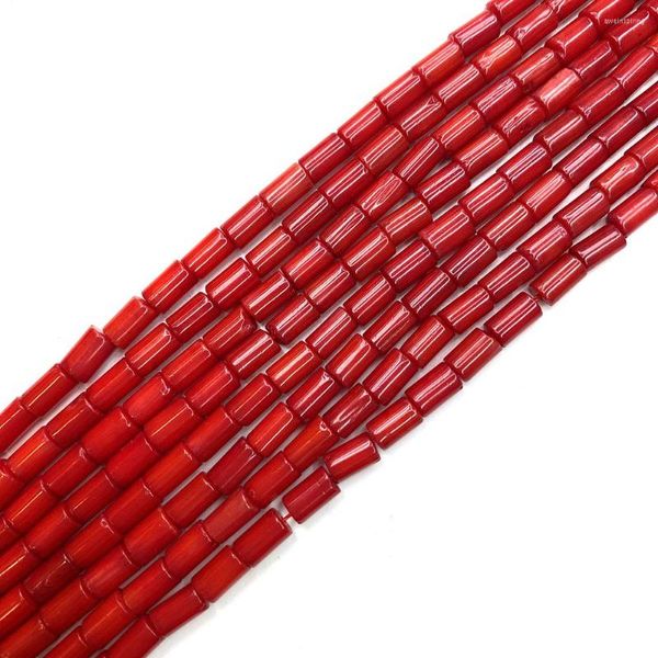 Minchas de pedra natural coral vermelho coluna da coluna Diy Bracelet Jewelry Fazendo acessórios brancos espaçadores soltos 4x6mm