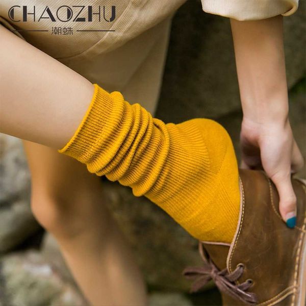 Japanische Frau Socken Strümpfe Koreanische Mode Großhandel CHAOZHU High School Mädchen Lose Feste Farben Doppel Nadeln Stricken Baumwolle Lange Für Frauen