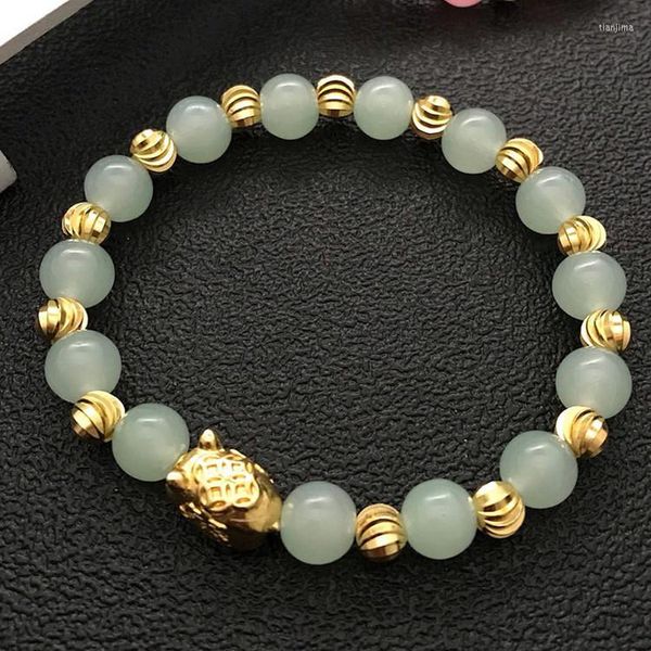 Bracciale Feng Shui in oro con maialino Strand Perlina doppio colore rosa verde