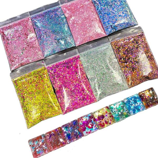 Nagelglitzer ()Color Shift Holograhic 8-Farben – klobige Mischung, Grag Bag Bundle 50g Probepackungen 676765