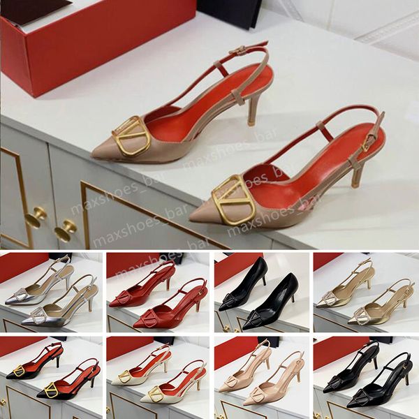 2023 New Women High Heels Sandals Red Bottom Bottom Saltos manchados de 8cm 10cm 12 cm de couro preto em couro preto