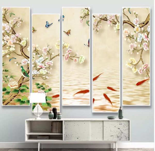Papéis de parede CJSIR Custom PO 3D papel de parede de pêssego flores de floração rica borboleta elegante documentos de parede de fundo elegante