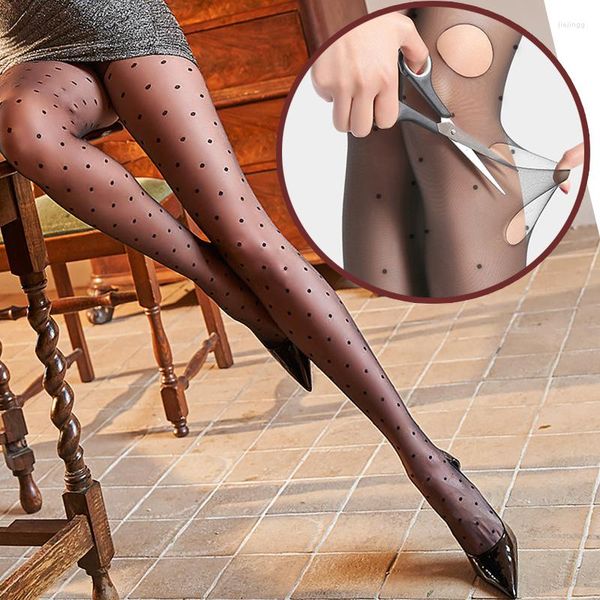 Damensocken, gepunktete bedruckte Seide, willkürlich geschnittene dünne Strümpfe, atmungsaktive Strumpfhosen, Anti-Stripping, transparente sexy Damen-Fischnetzstrumpfhose