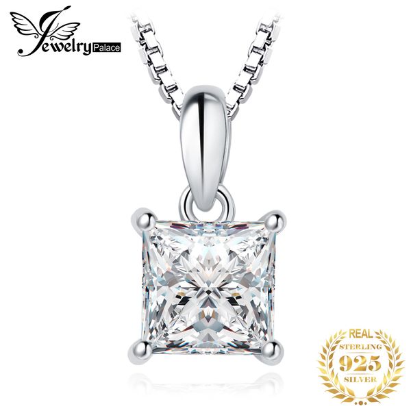 JewelryPalace Moissanite D Color 1ct Princesa 925 Colar de pendente de prata esterlina para mulher sem corrente