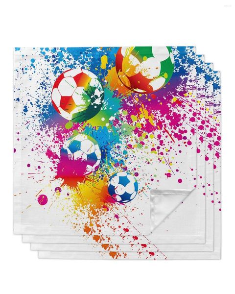 Столовая салфетка 4pcs футбол красочные арт -квадратные салфетки 50 см. Свадебные украшения ткани кухня ужин порция
